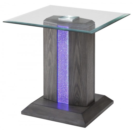 ACME Bernice End Table, Gray Oak & Clear Glass