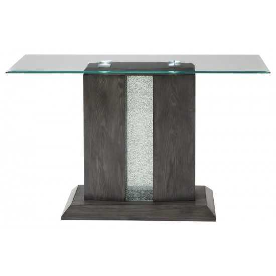 ACME Bernice Sofa Table, Gray Oak & Clear Glass