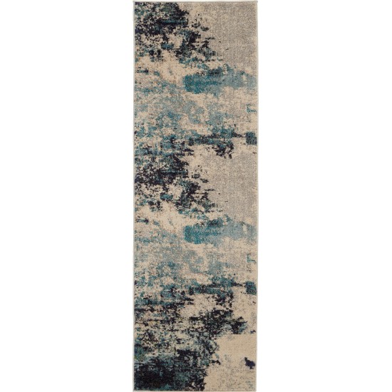 Nourison Celestial CES02 Runner Rug, Ivory/Teal Blue, 2' x 6'