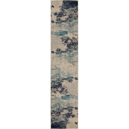 Nourison Celestial CES02 Runner Rug, Ivory/Teal Blue, 2'2" x 10'