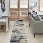 Nourison Celestial CES02 Runner Rug, Ivory/Teal Blue, 2'2" x 10'