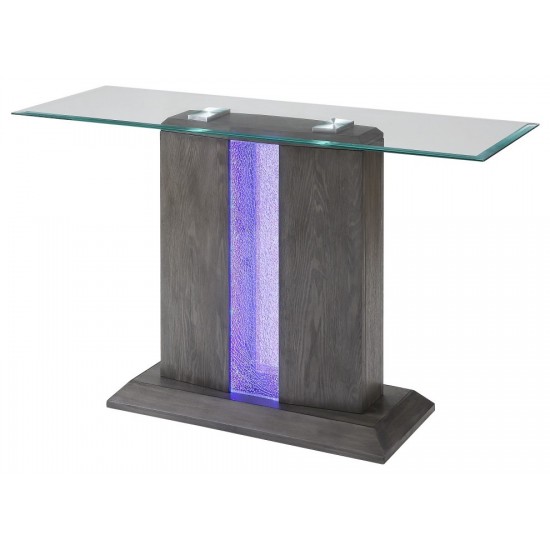 ACME Bernice Sofa Table, Gray Oak & Clear Glass