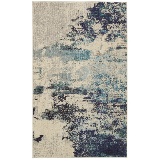 Nourison Celestial CES02 Area Rug, Ivory/Teal Blue, 3' x 5'