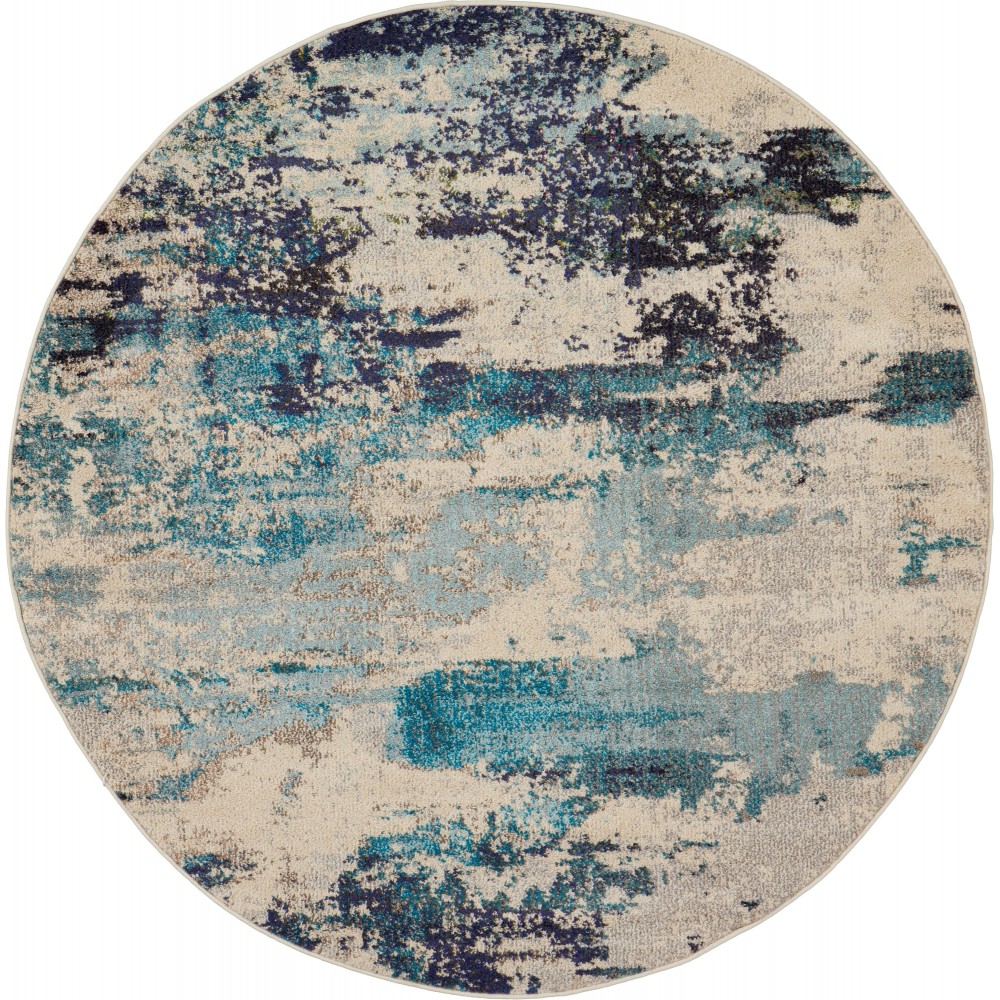 Nourison Celestial CES02 Area Rug, Ivory/Teal Blue, 4' x Round