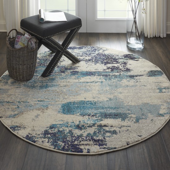 Nourison Celestial CES02 Area Rug, Ivory/Teal Blue, 4' x Round