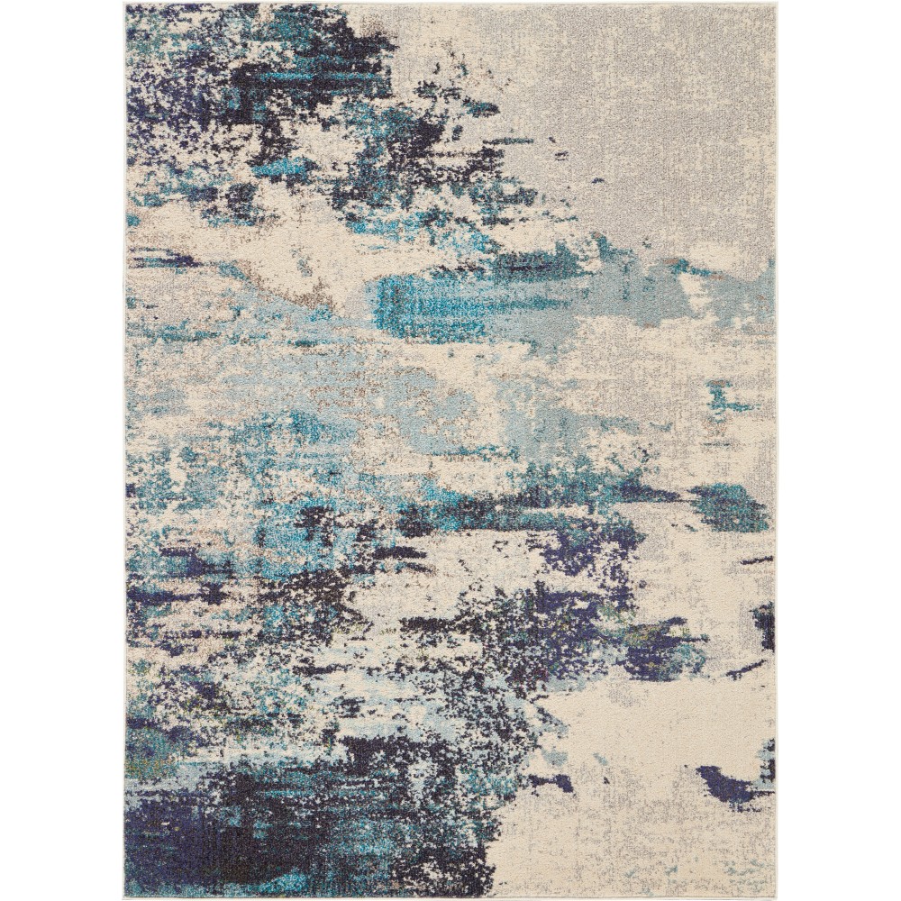 Nourison Celestial CES02 Area Rug, Ivory/Teal Blue, 5'3" x 7'3"