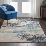 Nourison Celestial CES02 Area Rug, Ivory/Teal Blue, 5'3" x 7'3"