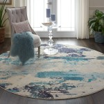 Nourison Celestial CES02 Area Rug, Ivory/Teal Blue, 7'10" x Round