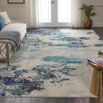 Nourison Celestial CES02 Area Rug, Ivory/Teal Blue, 9' x 12'