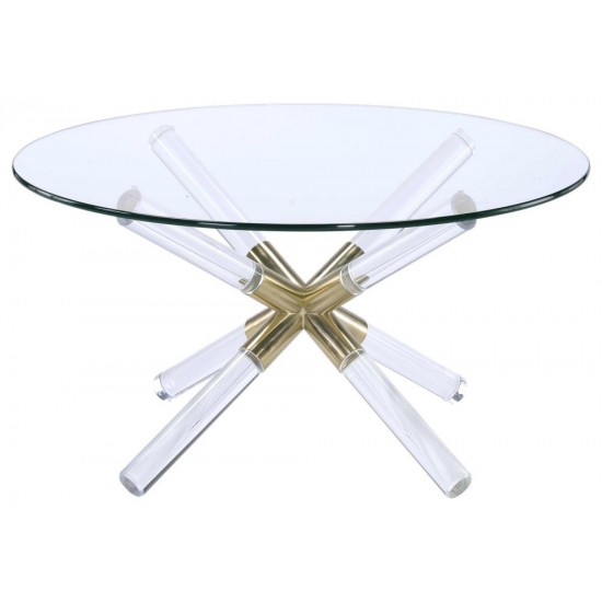 ACME Kalani Coffee Table, Gold, Clear Acrylic & Clear Glass