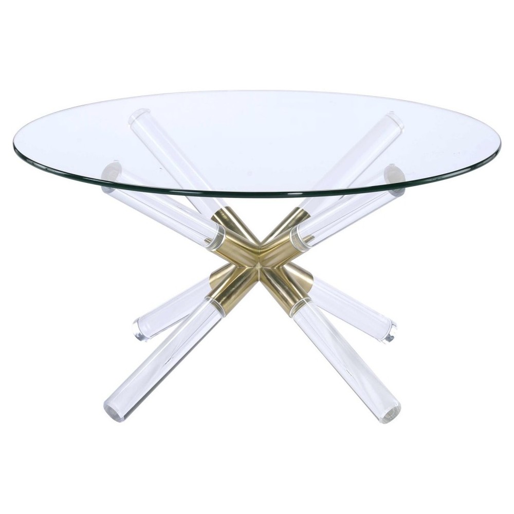 ACME Kalani Coffee Table, Gold, Clear Acrylic & Clear Glass