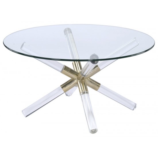 ACME Kalani Coffee Table, Gold, Clear Acrylic & Clear Glass