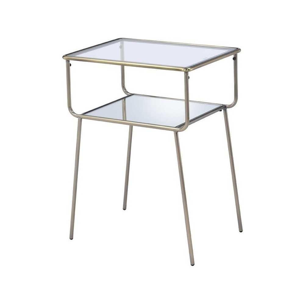 ACME Rhodie End Table, Antique Gold, Mirror & Clear Glass