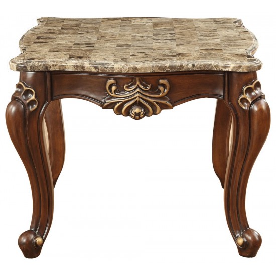 ACME Shalisa End Table, Marble & Walnut