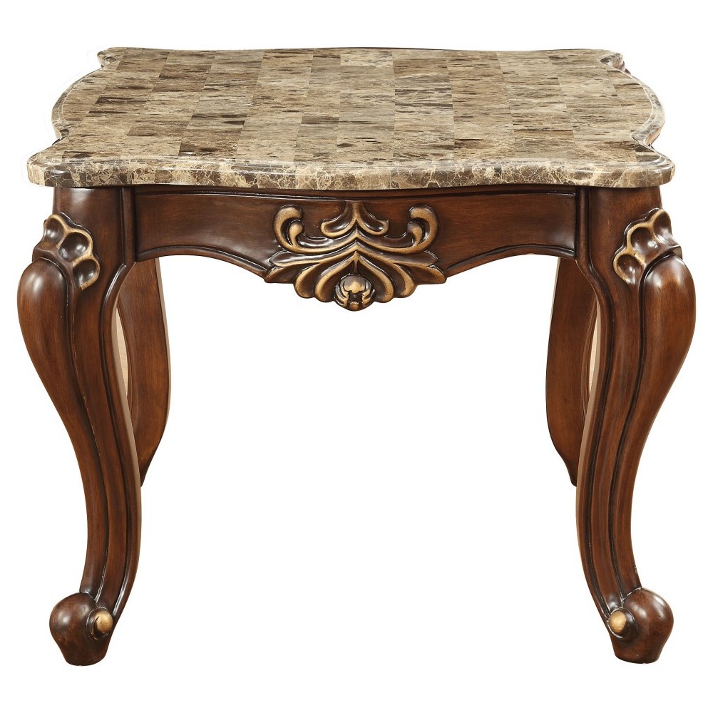 ACME Shalisa End Table, Marble & Walnut