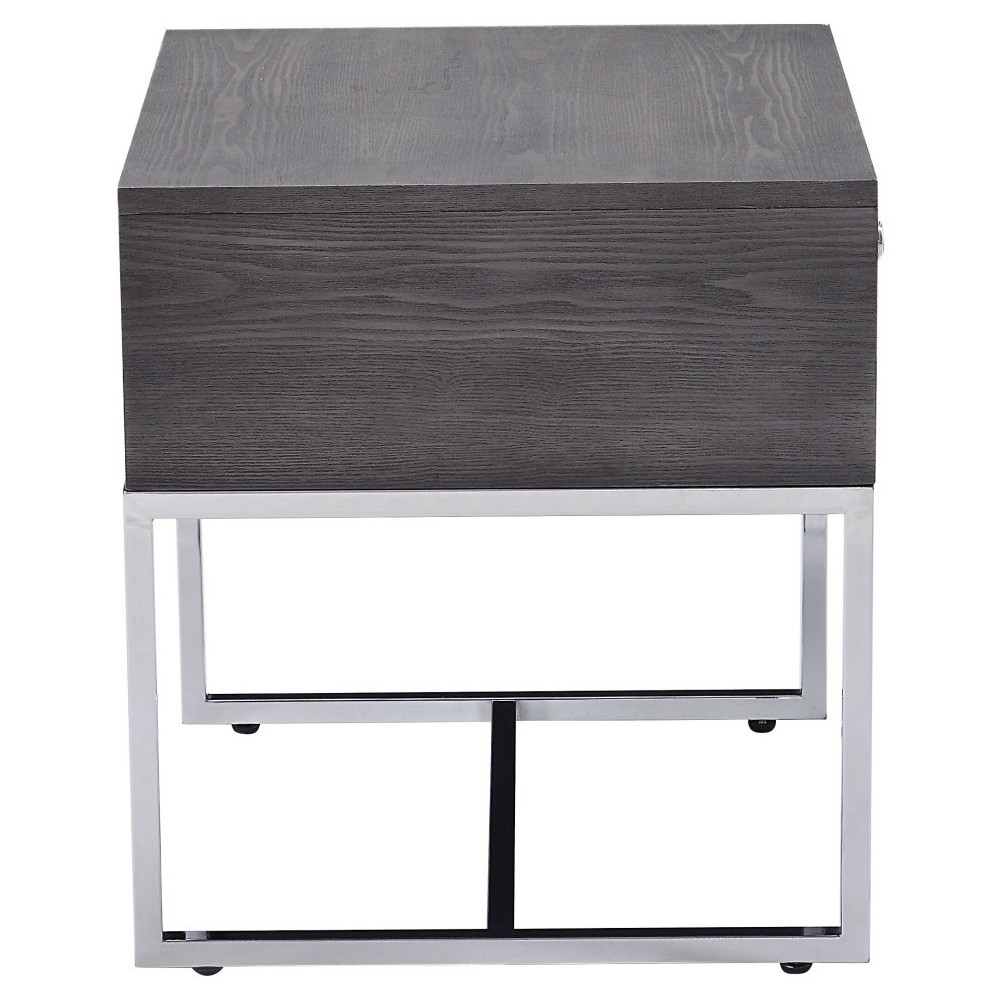 ACME Iban - End Table, Gray Oak & Chrome