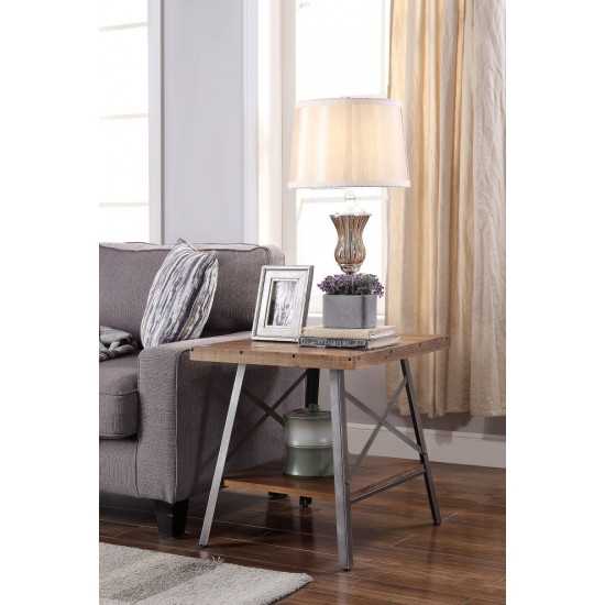 ACME Ikram 2Pc Pk End Table, Weathered Oak & Sandy Black