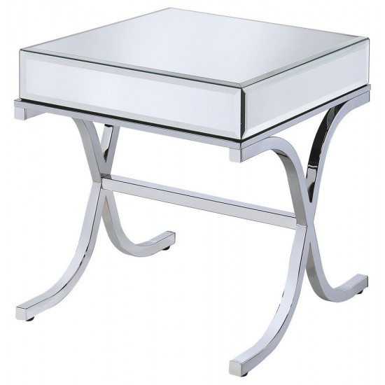 ACME Yuri End Table, Mirrored Top & Chrome