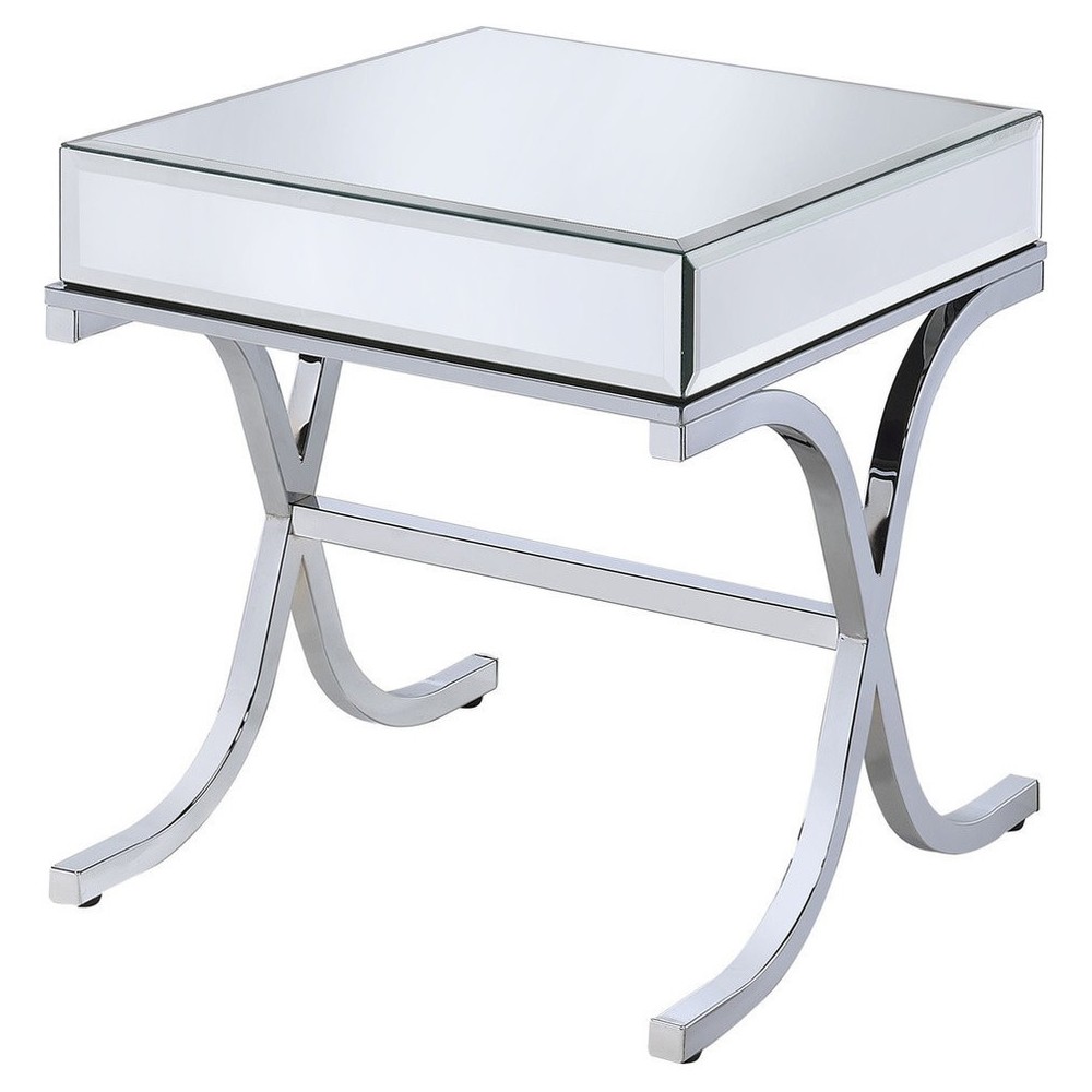 ACME Yuri End Table, Mirrored Top & Chrome