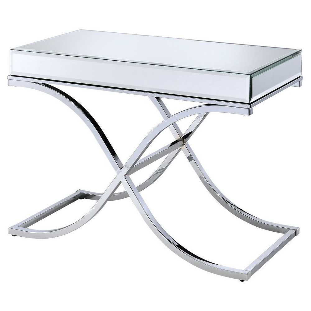 ACME Yuri Sofa Table, Mirrored Top & Chrome