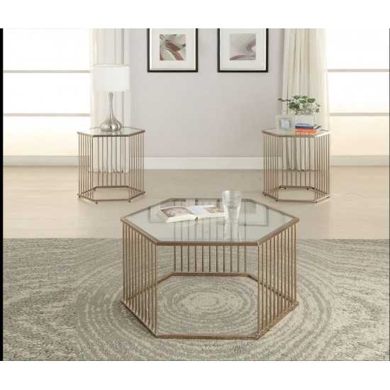 ACME Oaklie End Table, Champagne & Clear Glass