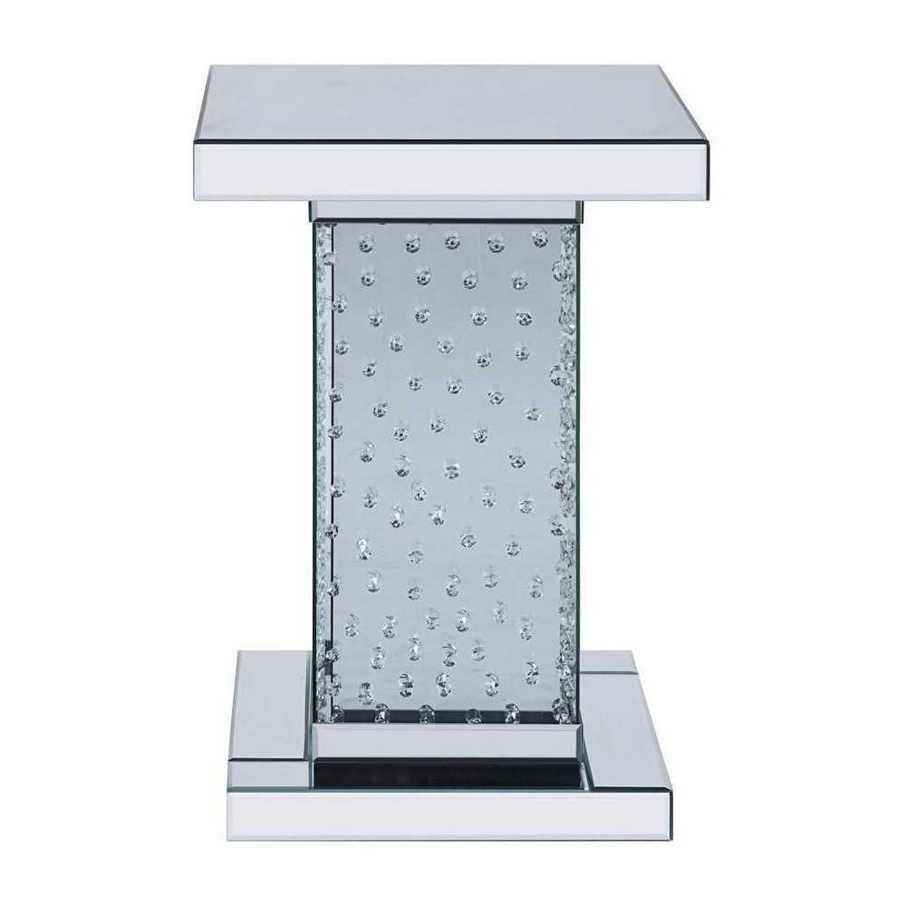 ACME Nysa End Table, Mirrored & Faux Crystals