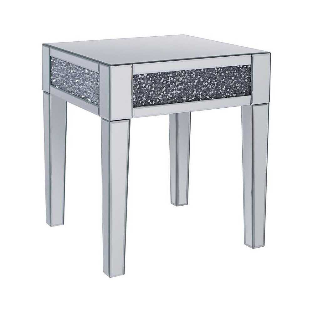 ACME Noralie End Table, Mirrored & Faux Diamonds