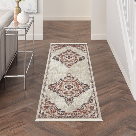 Nourison Carina CNA01 Runner Rug, Brick/Silver, 2'2" x 7'6"