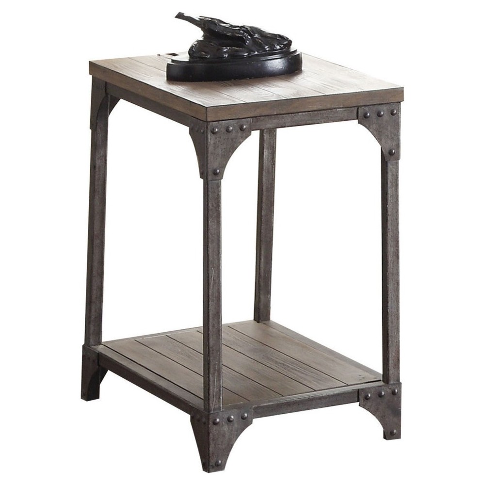 ACME Gorden End Table, Weathered Oak & Antique Nickel