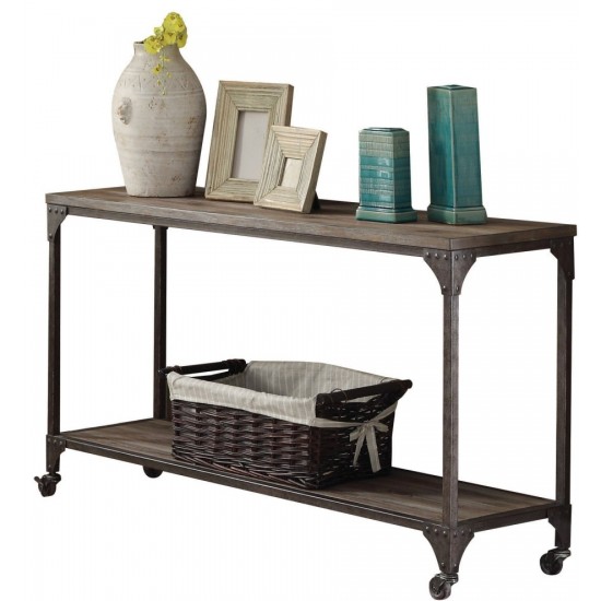 ACME Gorden Sofa Table, Weathered Oak & Antique Nickel