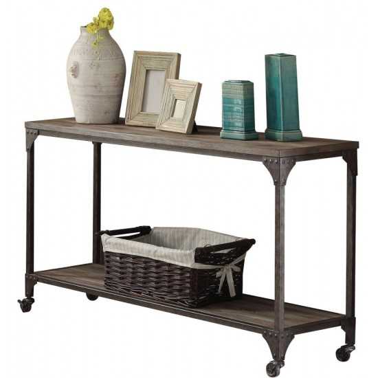 ACME Gorden Sofa Table, Weathered Oak & Antique Nickel