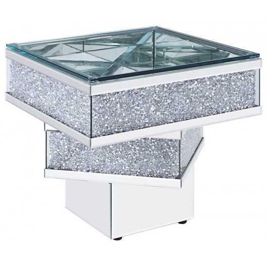 ACME Noralie End Table, Mirrored & Faux Diamonds