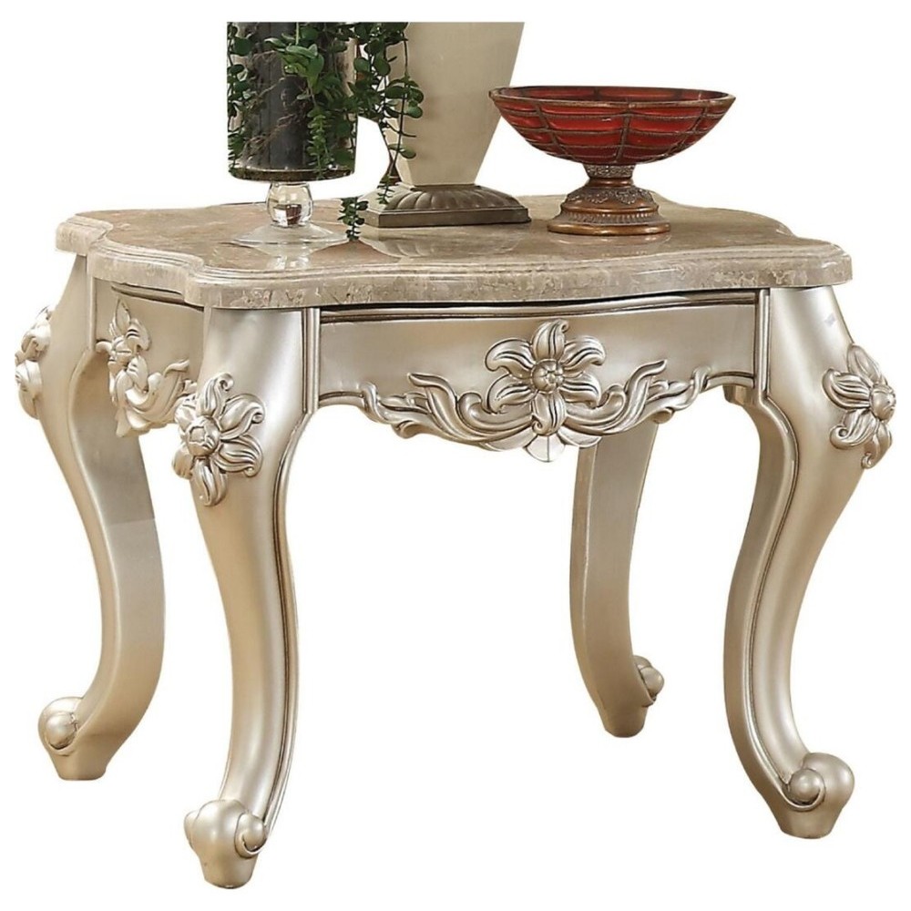 ACME Bently End Table, Marble & Champagne