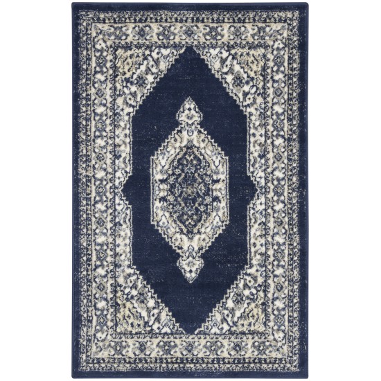 Nourison Cyrus CYR01 Area Rug, Ivory/Navy, 2'6" x 4'