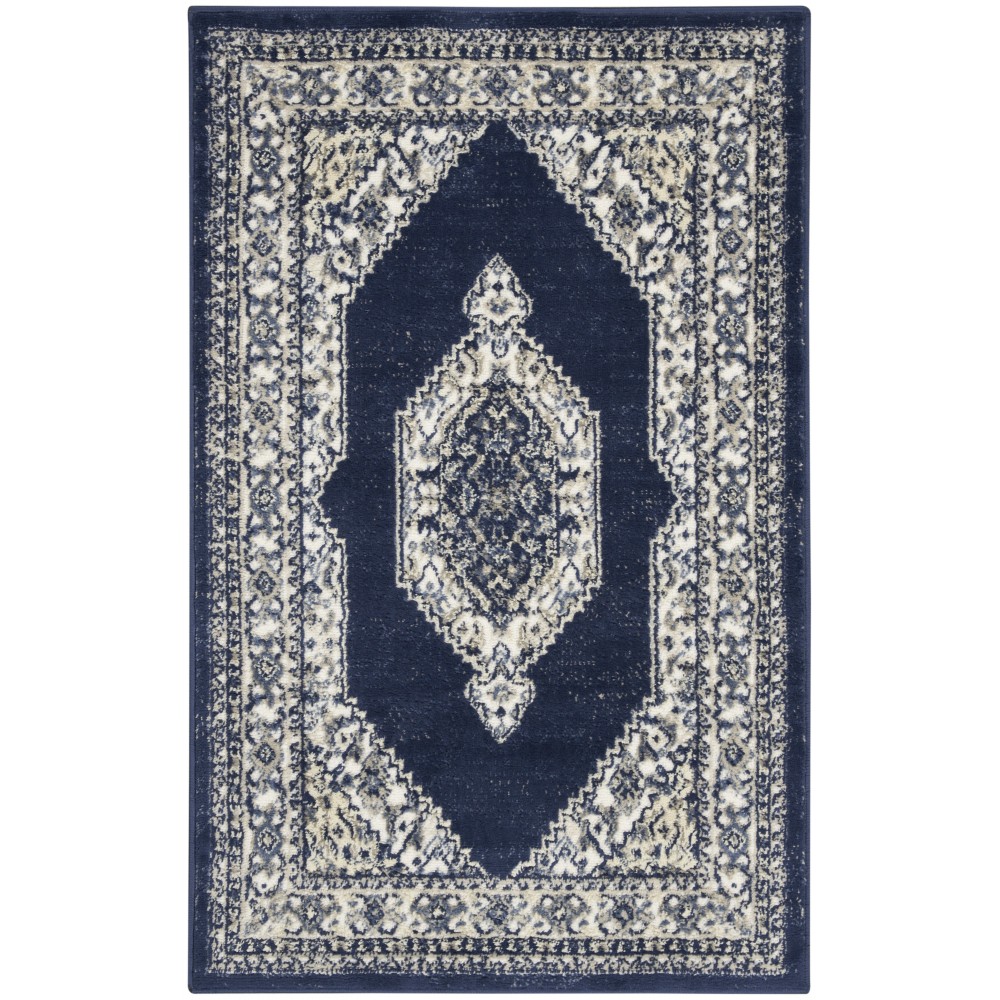 Nourison Cyrus CYR01 Area Rug, Ivory/Navy, 2'6" x 4'