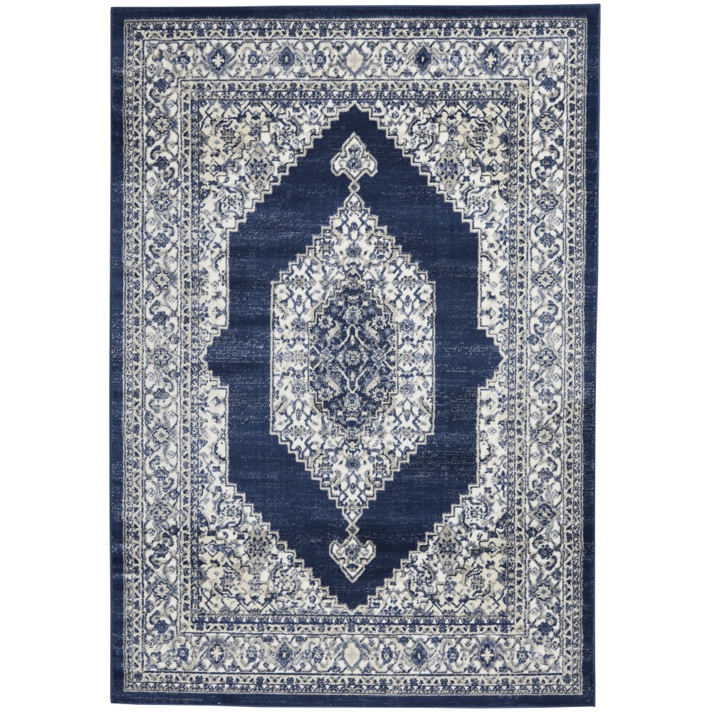 Nourison Cyrus CYR01 Area Rug, Ivory/Navy, 5'3" x 7'3"