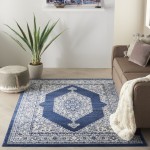 Nourison Cyrus CYR01 Area Rug, Ivory/Navy, 5'3" x 7'3"