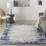 Nourison Cyrus CYR04 Area Rug, Ivory/Navy, 5'3" x 7'3"