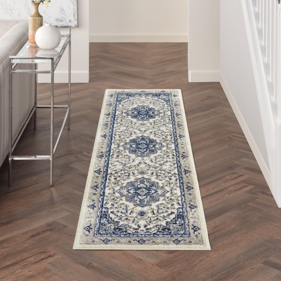 Nourison Cyrus CYR06 Runner Rug, Ivory/Navy, 2'2" x 7'6"