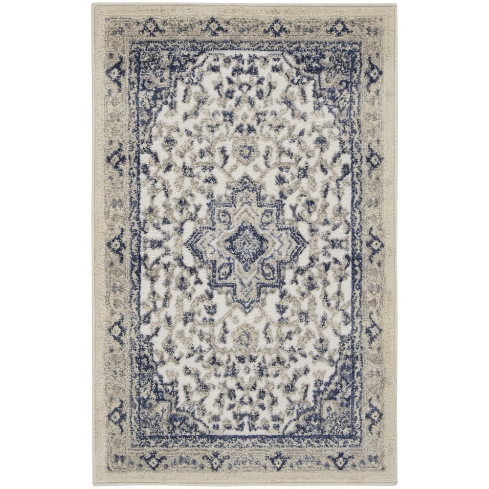 Nourison Cyrus CYR06 Area Rug, Ivory/Navy, 2'6" x 4'