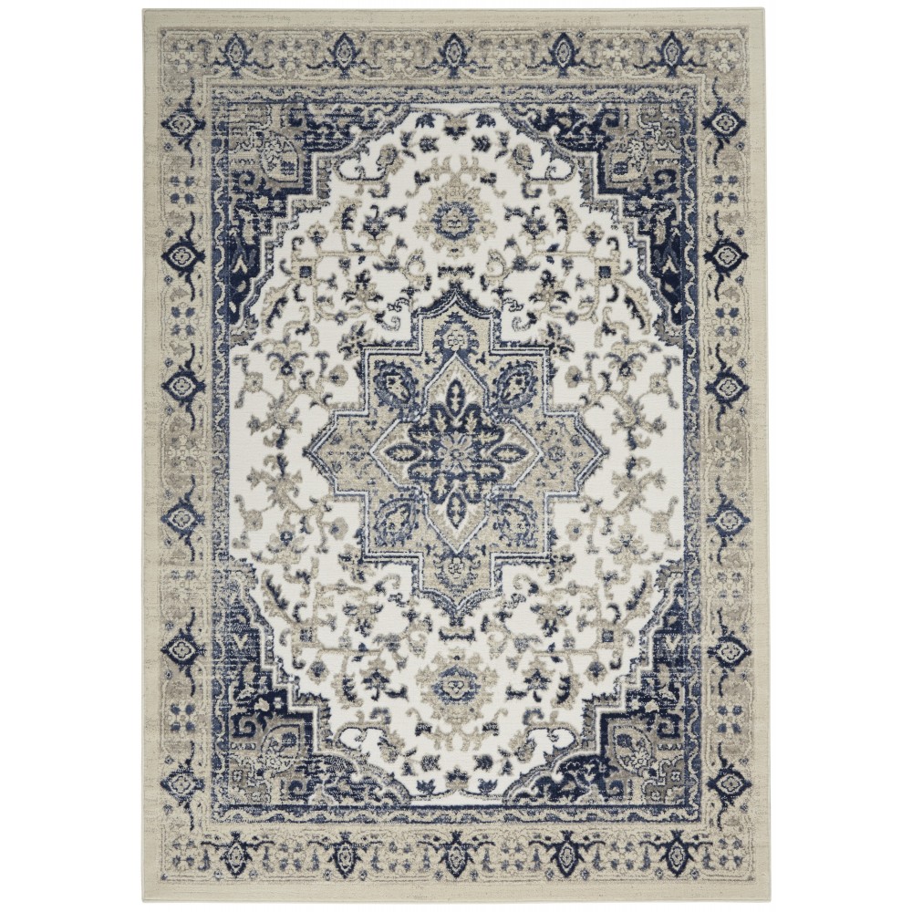 Nourison Cyrus CYR06 Area Rug, Ivory/Navy, 5'3" x 7'3"