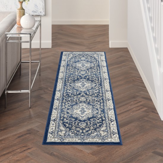 Nourison Cyrus CYR06 Runner Rug, Navy/Ivory, 2'2" x 7'6"