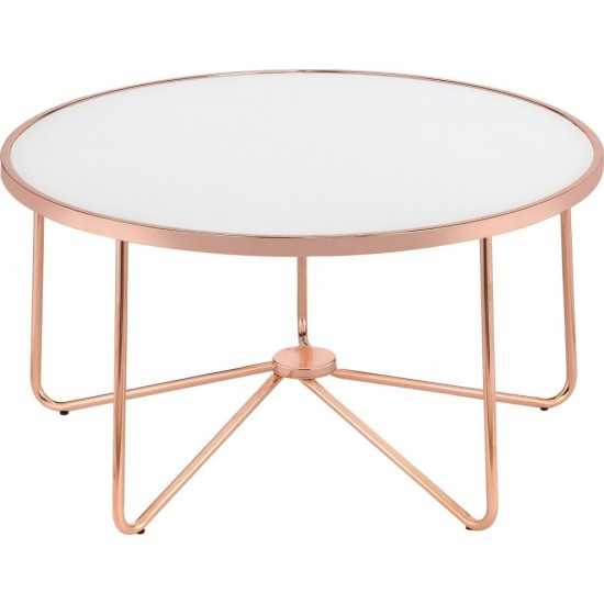 ACME Alivia Coffee Table, Rose Gold & Frosted Glass
