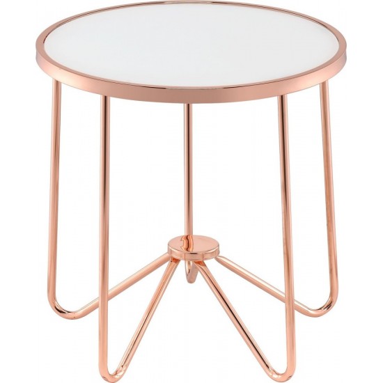 ACME Alivia End Table, Rose Gold & Frosted Glass