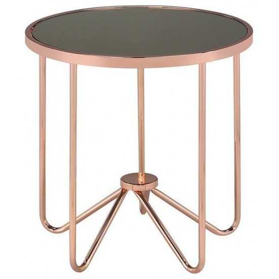 ACME Alivia End Table, Rose Gold & Smoky Glass