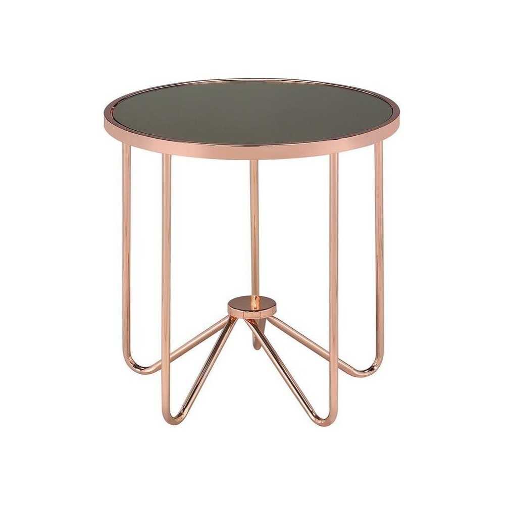 ACME Alivia End Table, Rose Gold & Smoky Glass