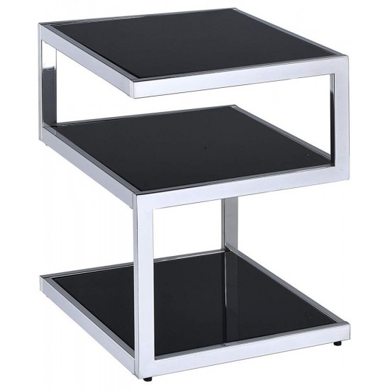 ACME Alyea Side Table, Chrome & Black Glass