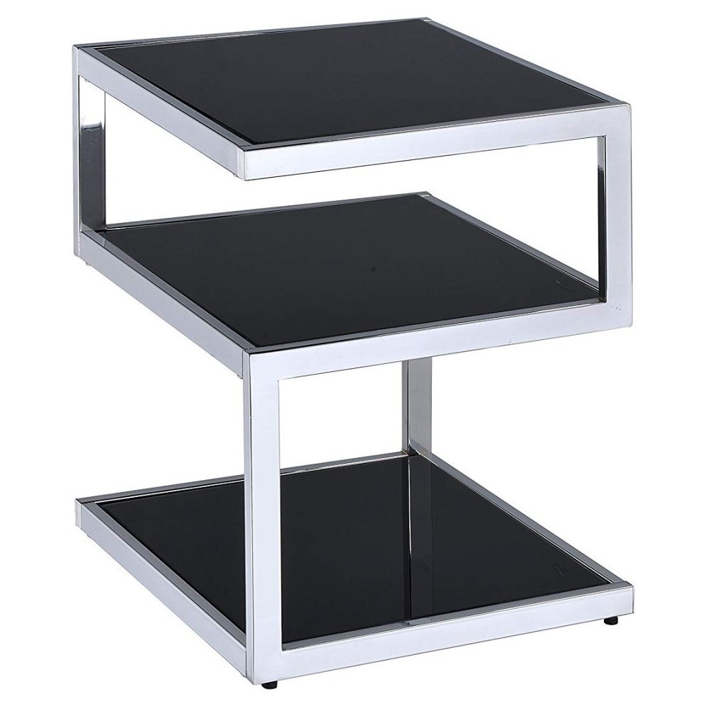 ACME Alyea Side Table, Chrome & Black Glass