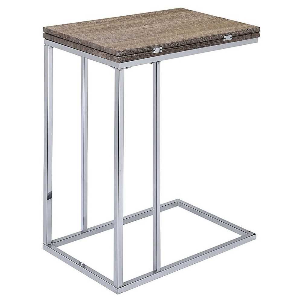 ACME Danson Side Table, Weathered Oak & Chrome