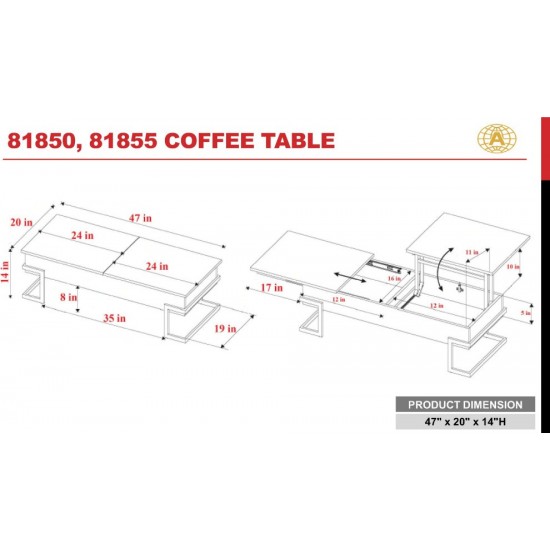 ACME Calnan Coffee Table w/Lift Top, Black & Chrome